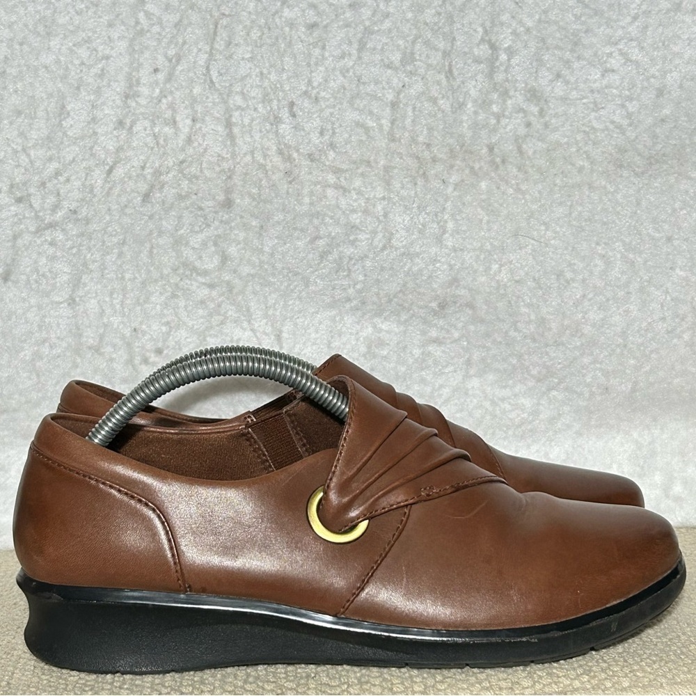 Clarks Womens Brown Leather Hope Shine Casual Slip On Loafers Shoes SZ 8.5 M